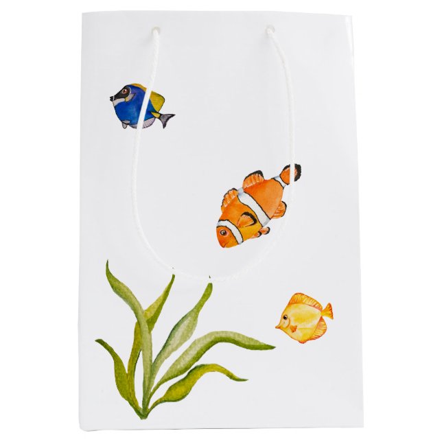 Sacola Para Presentes Média Peixes e algas marinhas aquícolas (Frente)