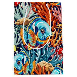 Sacola Para Presentes Média Peixes Tropicais Vibrações Coloridas de Verão