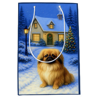 Sacola Para Presentes Média Pekingese Holiday Card