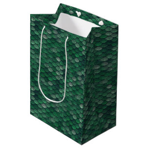 Sacola Para Presentes Média Pele de cobra do verde esmeralda/escala dragão do