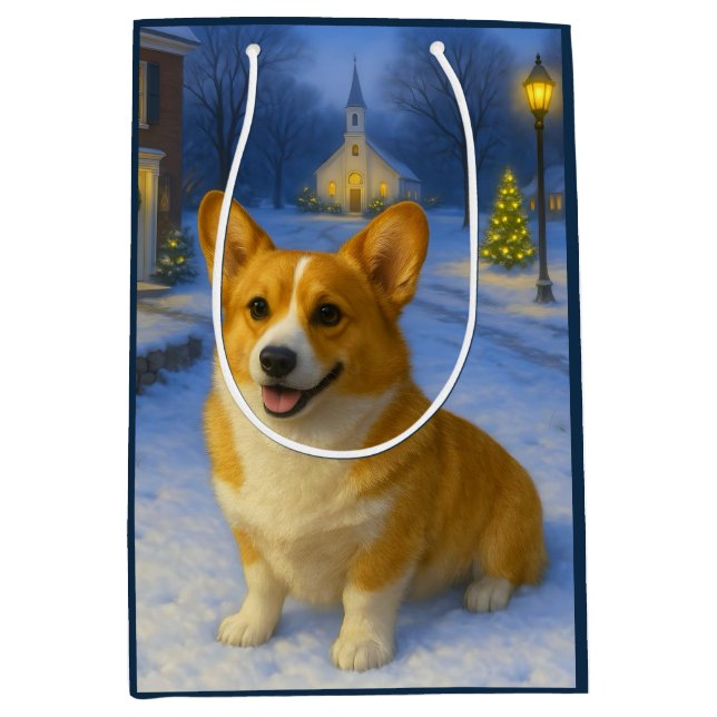 Sacola Para Presentes Média Pembroke Welsh Corgi Holiday  (Frente)