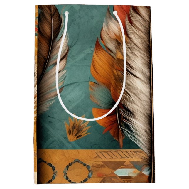 Sacola Para Presentes Média Penas Tribais Aztec Sudoeste (Frente)