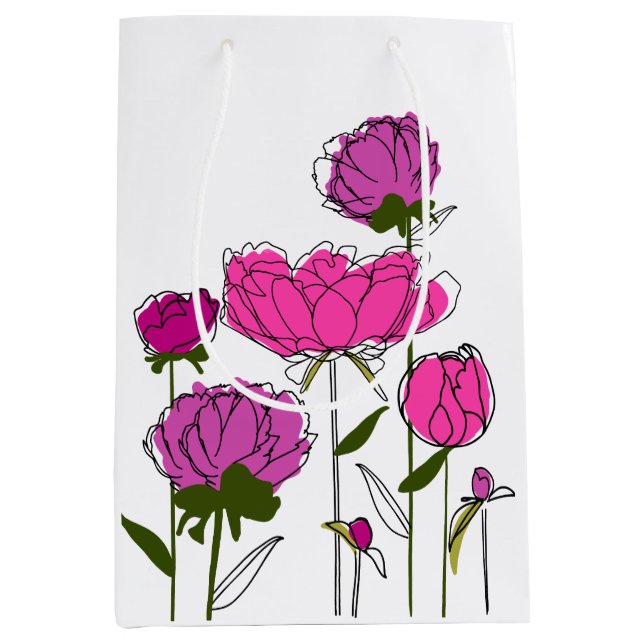Sacola Para Presentes Média Peonies Gift Bag (Branco) (Frente)