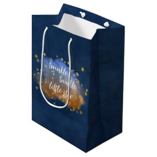 Sacola Para Presentes Média Pequena Estrela Brilhante Marinho Azul Cobre Dou