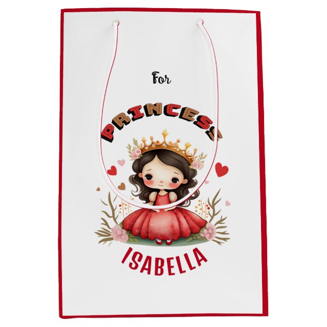 Sacola Para Presentes Média Pequena princesa com vestido vermelho (Frente)