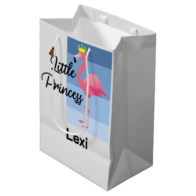 Sacola Para Presentes Média Pequena Princesa Rosa Flamingo Design - Gift Bag - (Frente inclinada)