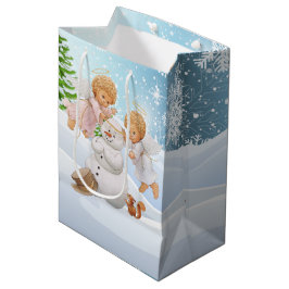 Sacola Para Presentes Média Pequenos Ângulos Bonitos E Snowman Média Bag