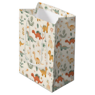 Sacola Para Presentes Média Pequenos Dinossauros Beige Toneladas Neutrais