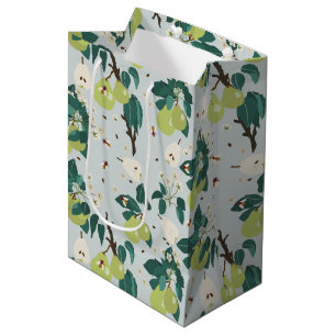 Sacola Para Presentes Média Peras e Abelhas num Jardim Botânico Floral