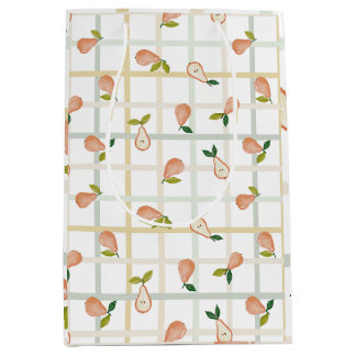 Sacola Para Presentes Média Pêras verão piquenique xadrez gingham neutro