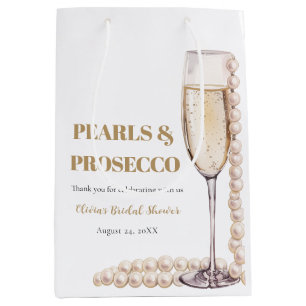 Sacola Para Presentes Média Pérolas Douradas Elegantes e Chá de Bebê Prosecco