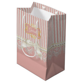 Sacola Para Presentes Média Pérolas e arco e nome cor-de-rosa do creme das