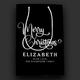Sacola Para Presentes Média Personalizado de Feliz Natal de Script Elegante Pe