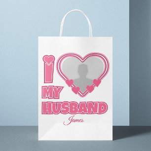 Sacola Para Presentes Média Personalizado Eu Amo Meu Marido - Adicionar Fotogr