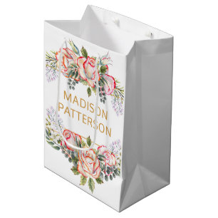 Sacola Para Presentes Média Personalizado Floral Chic Feminino Elegante Aquare