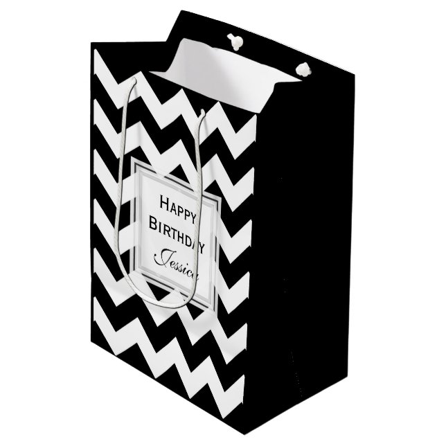 Sacola Para Presentes Média Personalizado: Saco preto e branco 2 do presente (Frente inclinada)