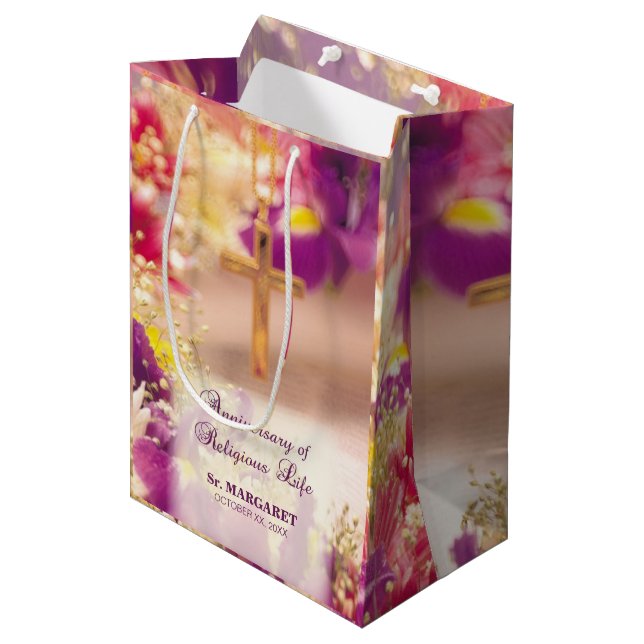 Sacola Para Presentes Média Personalizar, Aniversário da Vida Religiosa, freir (Frente inclinada)