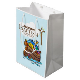 Sacola Para Presentes Média Personalizável, Arca de Noé do Batismo de Menino