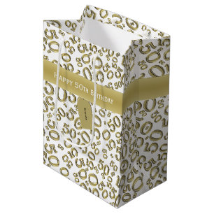 Sacola Para Presentes Média Personalize: 50th ouro feliz do