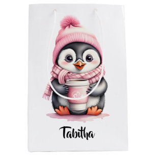 Sacola Para Presentes Média Personalize a bolsa de presente de Natal de Pingui