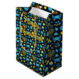 Sacola Para Presentes Média Personalize HANUKKAH Bolsa de Presente Azul Dourad