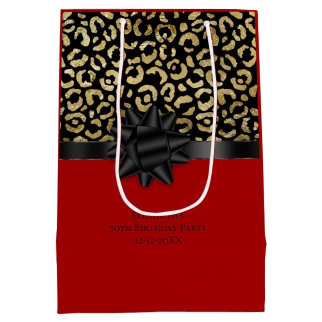 Sacola Para Presentes Média Personalize o aniversário da impressão leopardo Do (Verso)