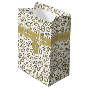 Sacola Para Presentes Média Personalize:  Ouro feliz do aniversário de 40