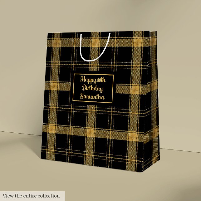 Sacola Para Presentes Média Personalized Black Gold Minimalist Gift Bag (Personalized Black Gold Minimalist Gift Bag)