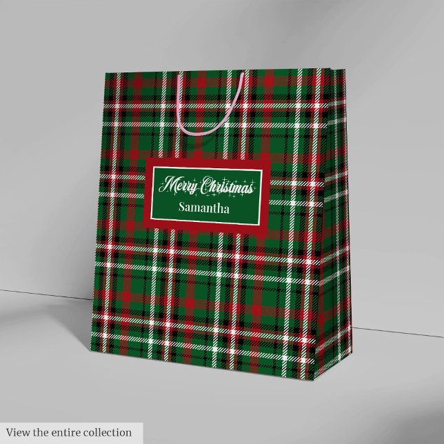 Sacola Para Presentes Média Personalized Christmas Gift Bags Tartan Monogram (Personalized Christmas Gift Bags Tartan Monogram Style)