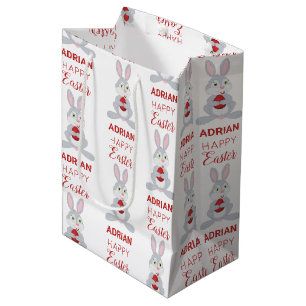 Sacola Para Presentes Média Personalized Cute Easter Rabbit Red Easter Egg