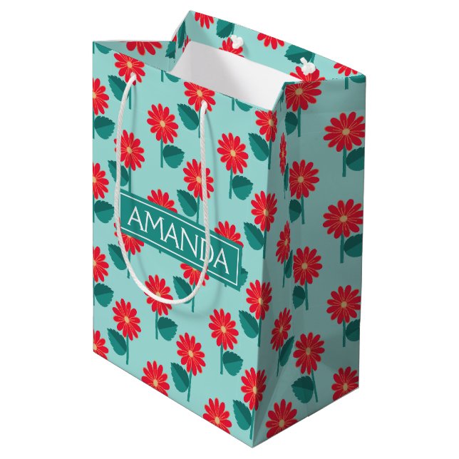 Sacola Para Presentes Média Personalized Daisy Pattern Gift Bag (Verso inclinado)