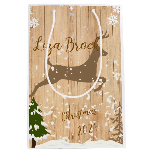 Sacola Para Presentes Média Personalized doe Christmas bauble wooden backgroun (Frente)