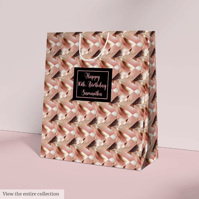 Sacola Para Presentes Média Personalized Gift Bag Rose Gold and Black Wrap (Personalized Gift Bag Rose Gold and Black Wrap)