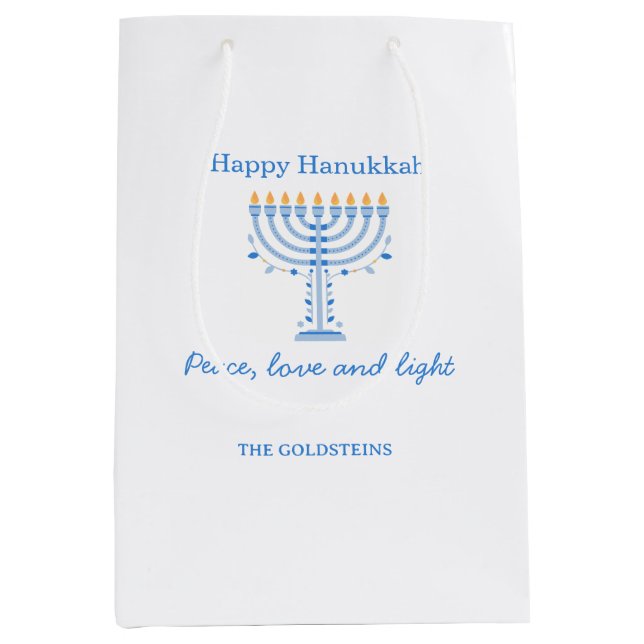 Sacola Para Presentes Média Personalized Hannukah gift bag - Happy Hanukkah (Frente)