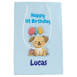 Sacola Para Presentes Média Personalized Happy 1st Birthday Gift Wrap, Puppy, 