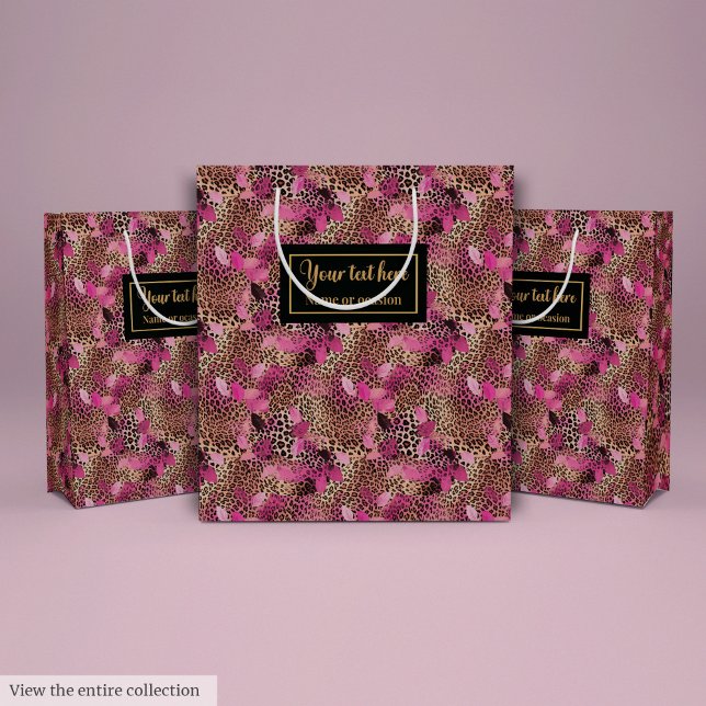 Sacola Para Presentes Média Personalized hot pink leopard skin gift wrap (Personalized hot pink leopard skin gift wrap Medium Gift Bag)