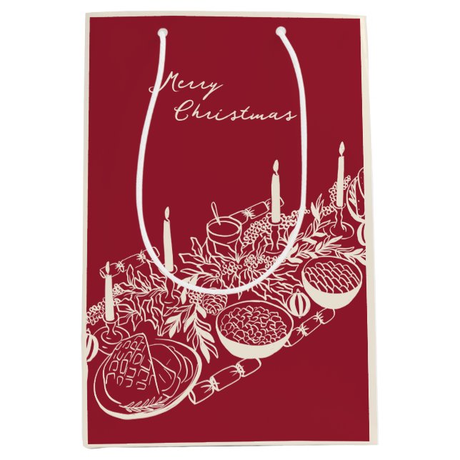 Sacola Para Presentes Média Personalized Merry Christmas Table Minimal Design  (Frente)