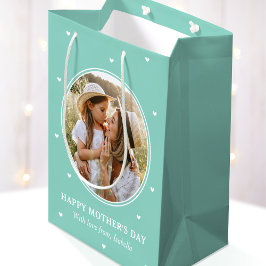 Sacola Para Presentes Média Personalized Mother's Day Photos Cute Mint Green