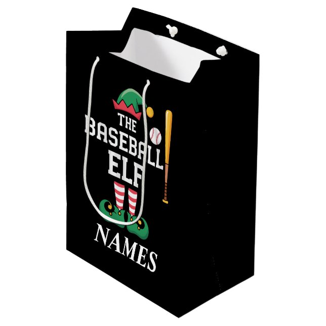 Sacola Para Presentes Média Personalized Name Baseball Elf Family Matching  (Frente inclinada)