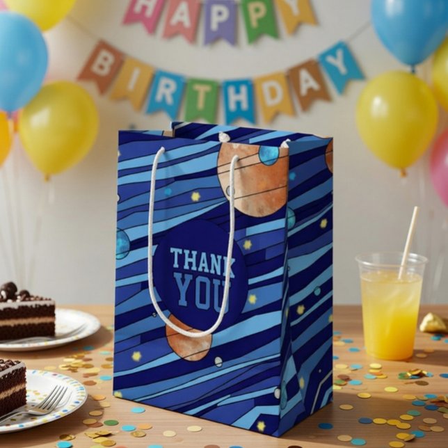 Sacola Para Presentes Média Personalized Outer Space Galaxy Birthday THANK YOU (Criador carregado)