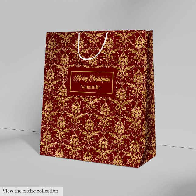 Sacola Para Presentes Média Personalized Red and Gold Christmas Gift Bag (Personalized Red and Gold Christmas Gift Bag)