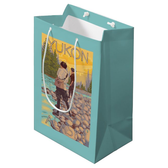 Sacola Para Presentes Média Pesca com mosca das mulheres - Yukon, Alaska (Frente inclinada)