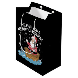 Sacola Para Presentes Média Pescar-Te Um Pescador De Natal Feliz.