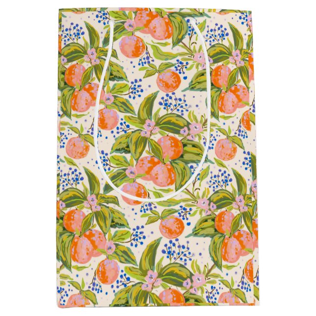 Sacola Para Presentes Média Pêssegos coloridos com flores (Frente)