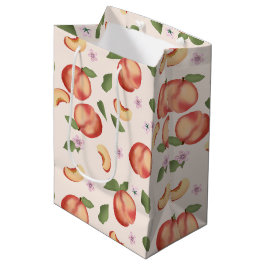 Sacola Para Presentes Média Pêssegos e Blossomas de Aquarela Botânica