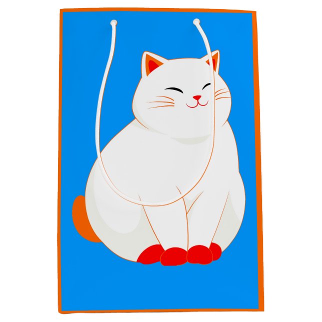 Sacola Para Presentes Média Pêssegos, o Gato Sorridente (Frente)