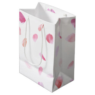 Sacola Para Presentes Média Pétalas de Rosa Rosa Bege Floral Chuveiro de Noiva
