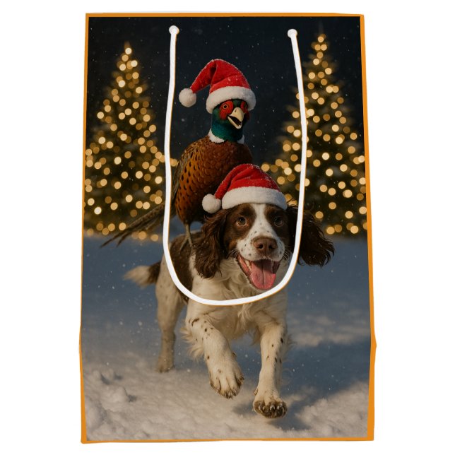 Sacola Para Presentes Média Pheasant riding Springer Spaniel Christmas card (Verso)