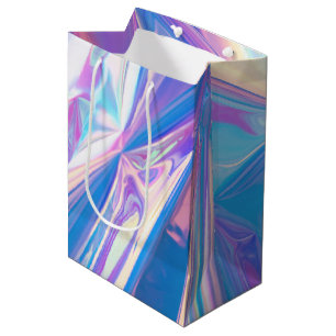 Sacola Para Presentes Média Pia Metálica Iridescente Arco-Íris, Rosa, Aqua