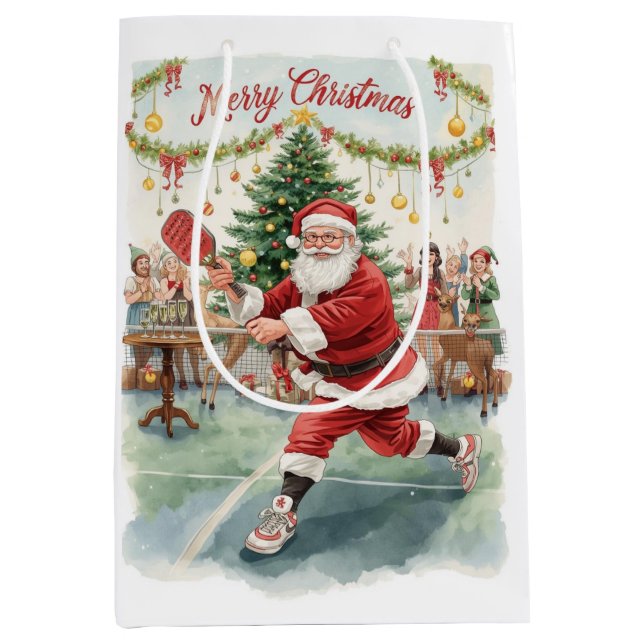 Sacola Para Presentes Média Pickleball Christmas themed with Santa Claus (Frente)
